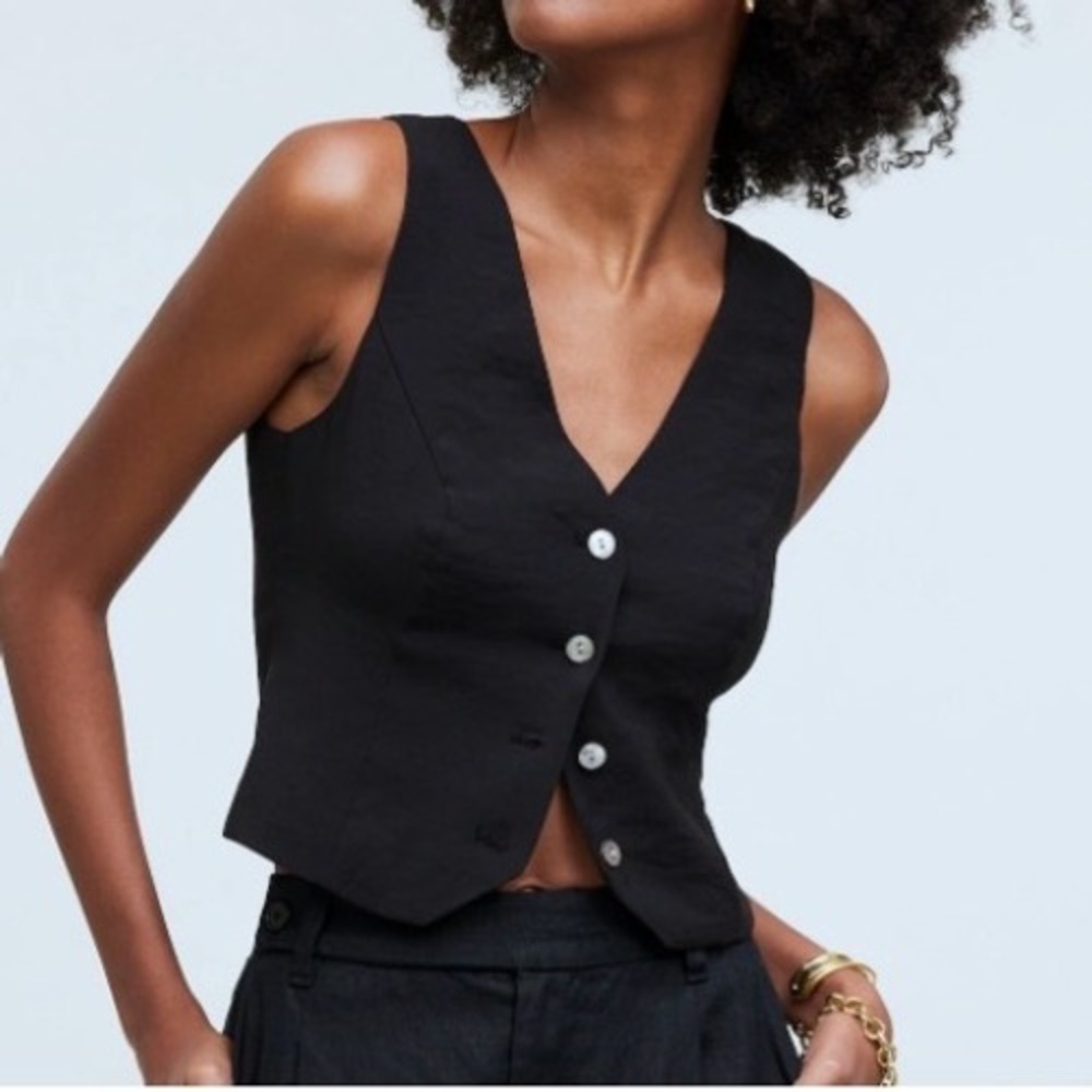 Madewell Katrina Crop Vest Top Womens Size 0 Black Softdrape Dark Academia